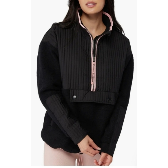 NWT Spiritual Gangster Black Pink Sherpa Half Zip Mixed Media Pullover J… - Picture 3 of 13